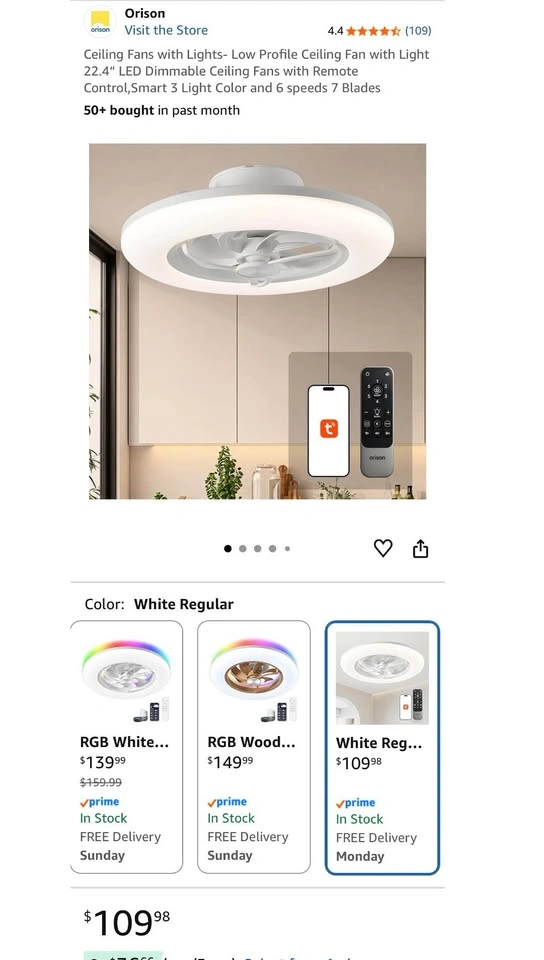 22.4" Low Profile LED Dimmable Ceiling Fan with Remote - photo 5