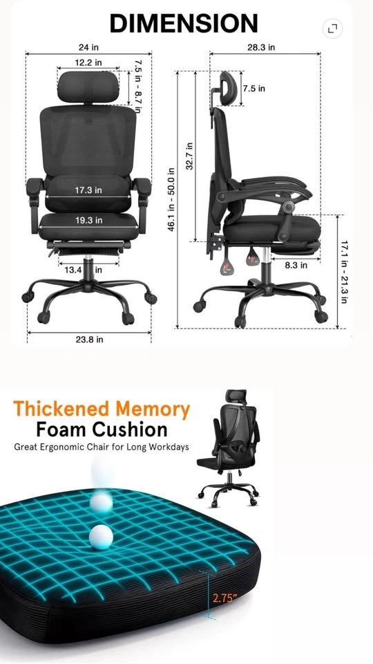 Ergonomic Office Chair with Footrest and Lumbar Support - photo 3