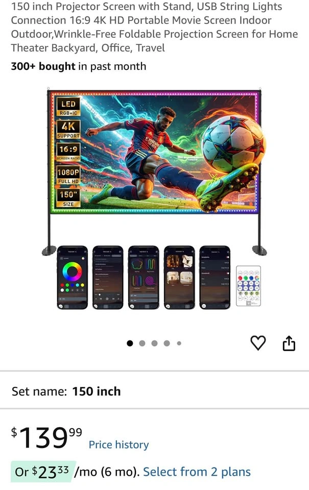 150 inch Projector Screen with Stand and LED Lights - photo 3
