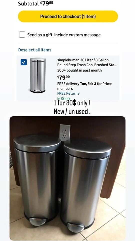 30 Liter / 8 Gallon Round Step Trash Can, Brushed Stainless