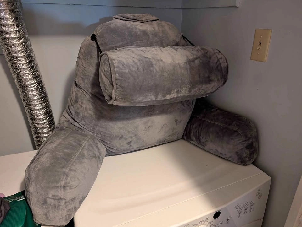 Grey Plush Backrest Reading Pillow with Headrest