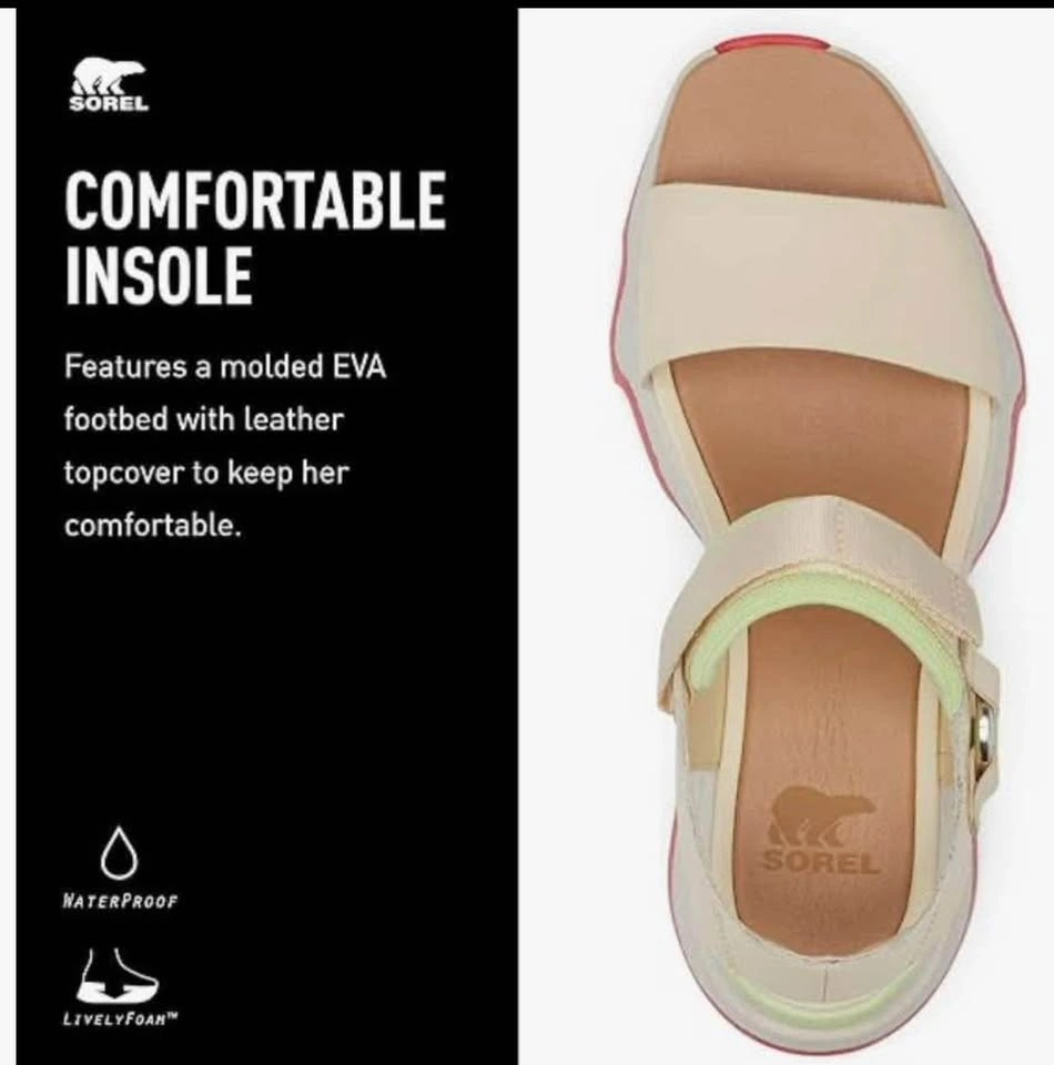 New Sorel Kinetic Impact Y-Strap Wedge Sandals Sz 9.5 - photo 4