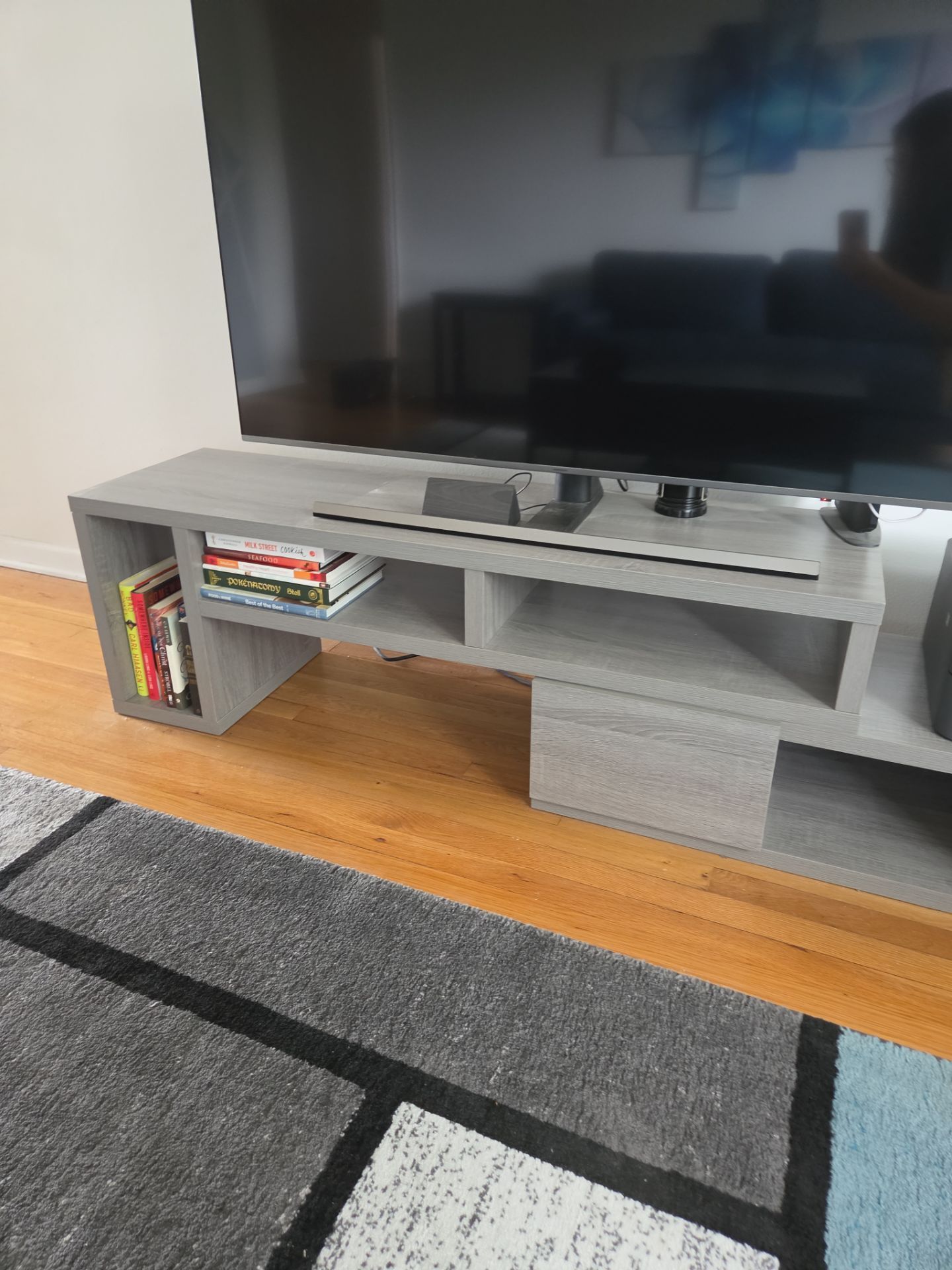 Two Piece TV Stand Adjustable length Gray Wood - photo 2