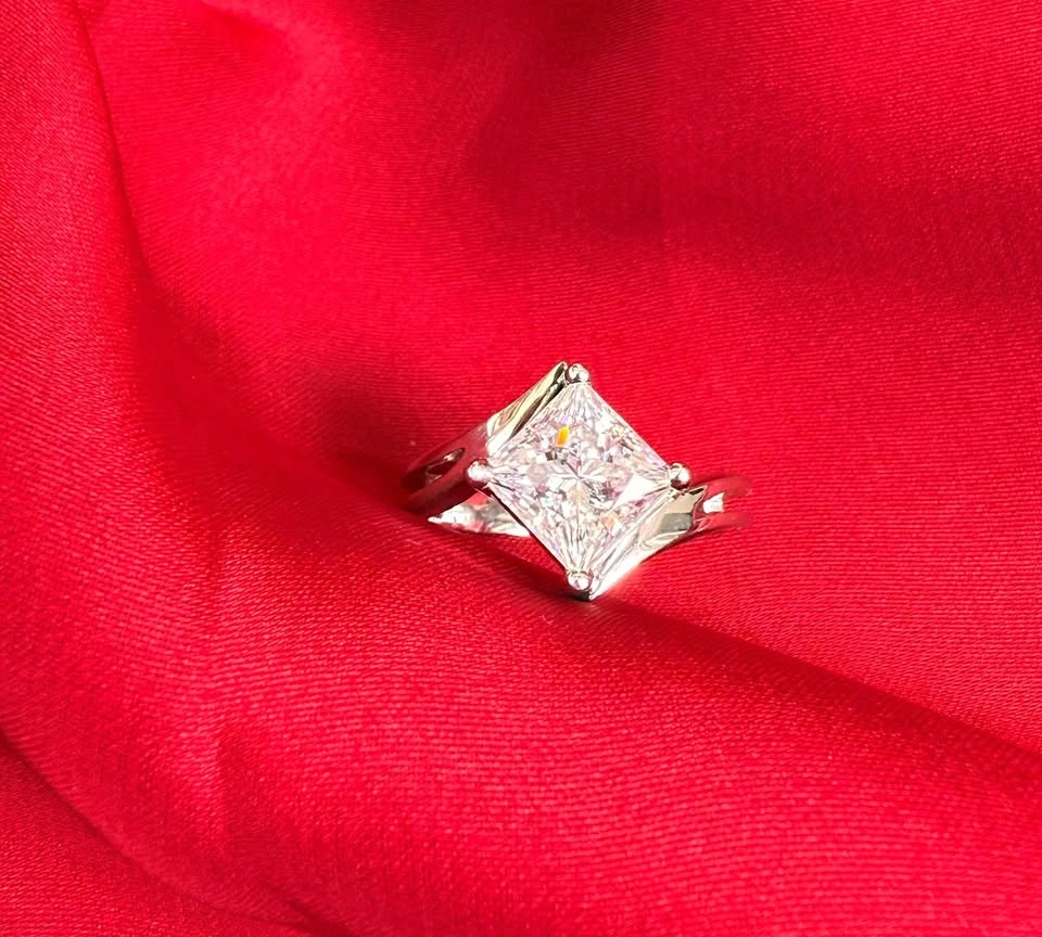 2ct Princess Cut Moissanite Engagement Ring Sterling Silver 925