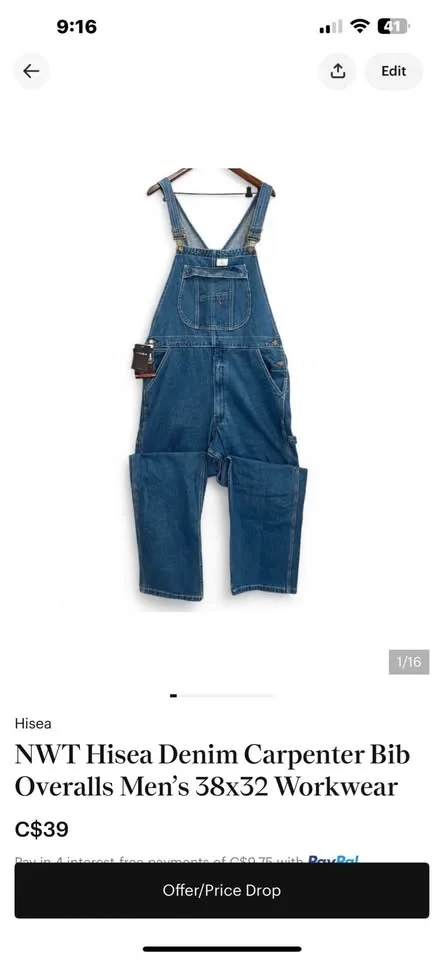 NWT HISEA Men’s Denim Carpenter Bib Overalls 38x32 - photo 5