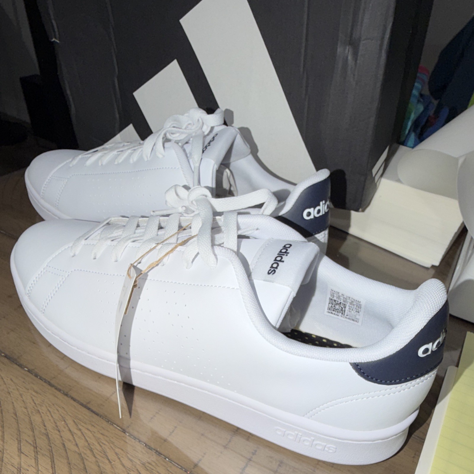adidas Cloudfoam White/Blue Men's Low Top Lace Up Sneakers - photo 2
