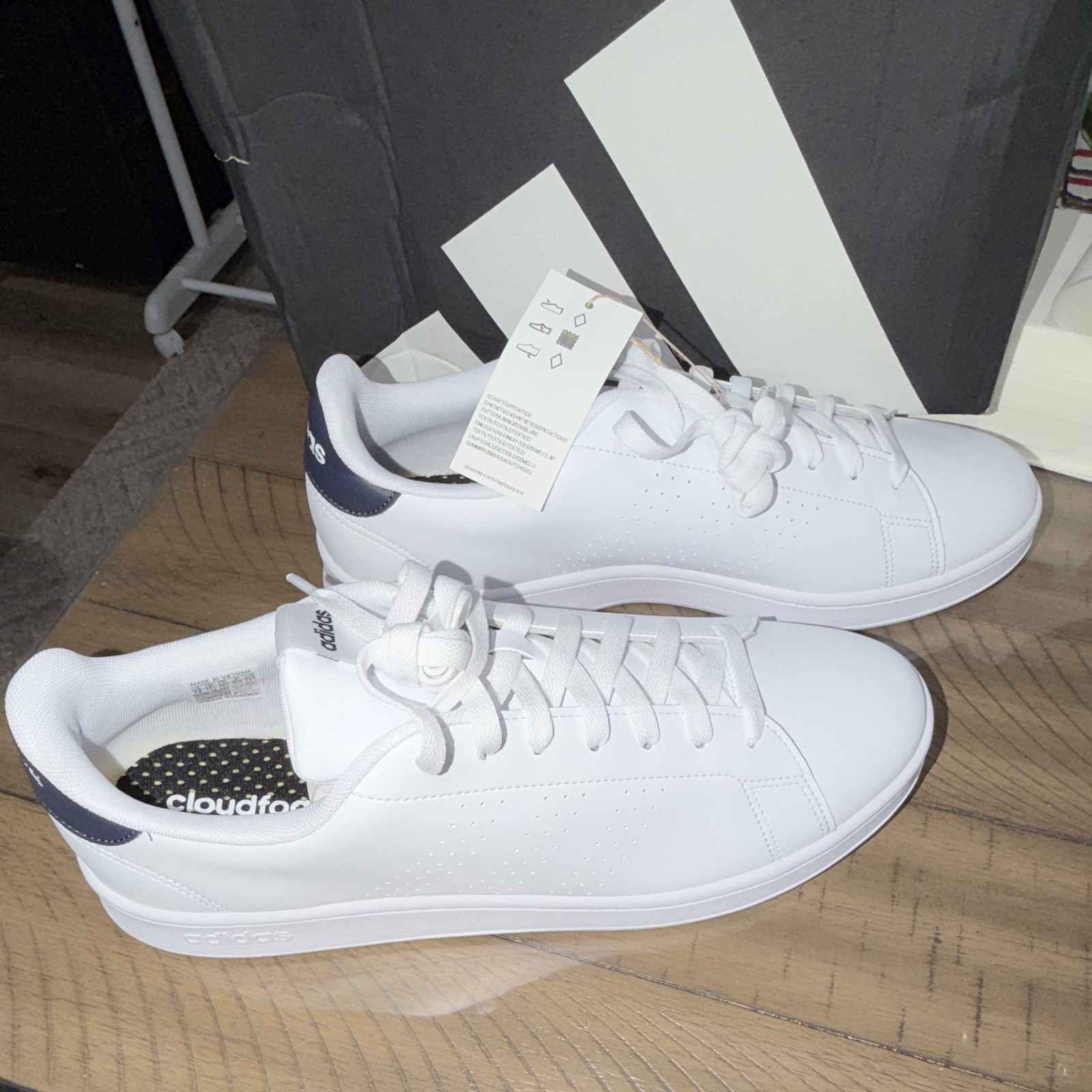 adidas Cloudfoam White/Blue Men's Low Top Lace Up Sneakers - photo 3