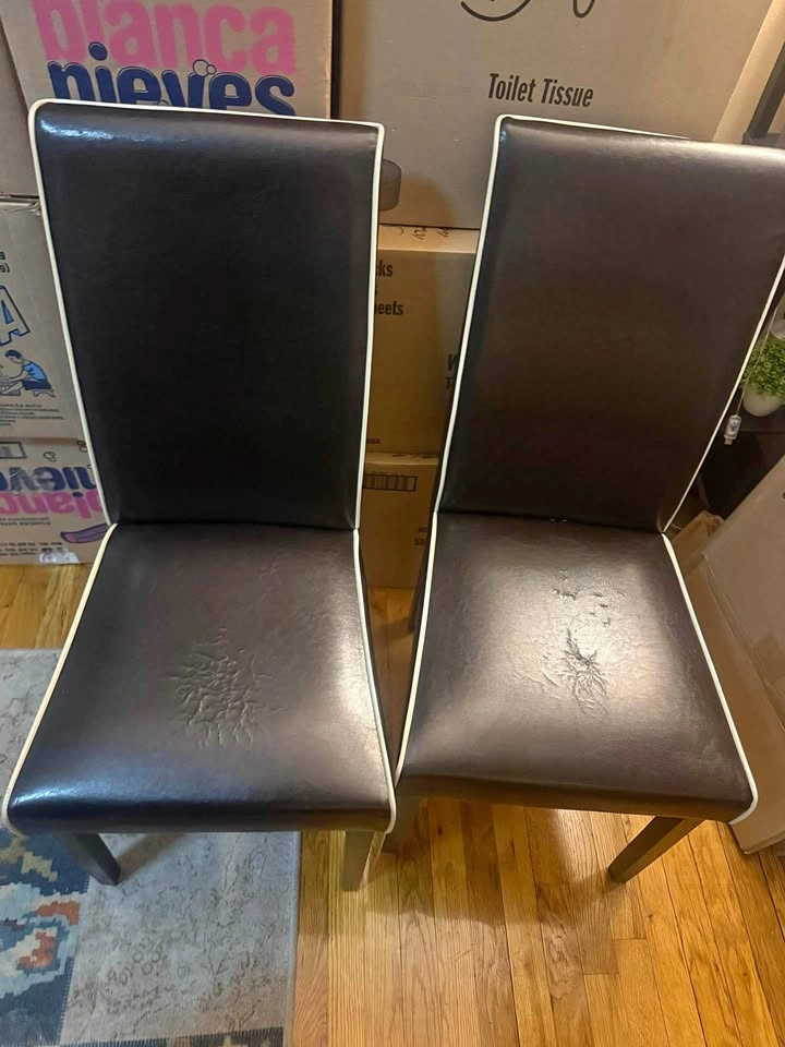 Set of Dining Table and 4 Faux Leather High-Back Chairs
