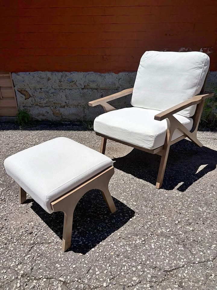 Mid-Century Modern Armchair and Ottoman Set