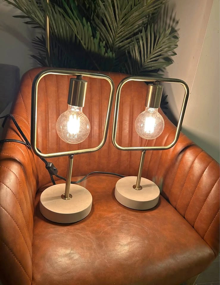 Set of 2 matching lamps, Brushed gold finish frames