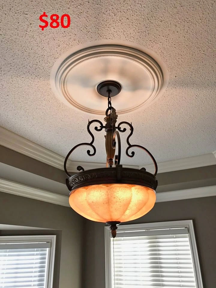 Bronze Scrollwork Chandelier with Frosted Glass Bowl