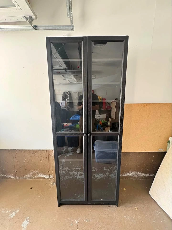 IKEA BILLY Bookcase with Glass Doors - Black Brown
