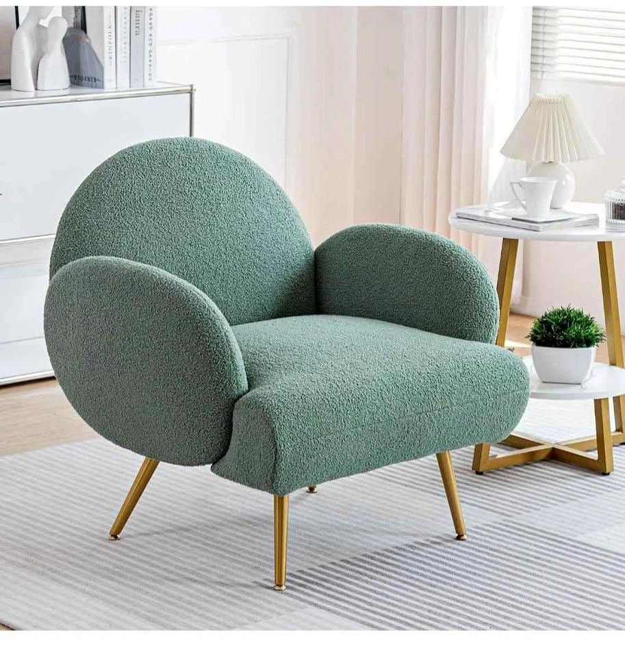 Green Accent Sherpa Chair with Golden Metal Legs