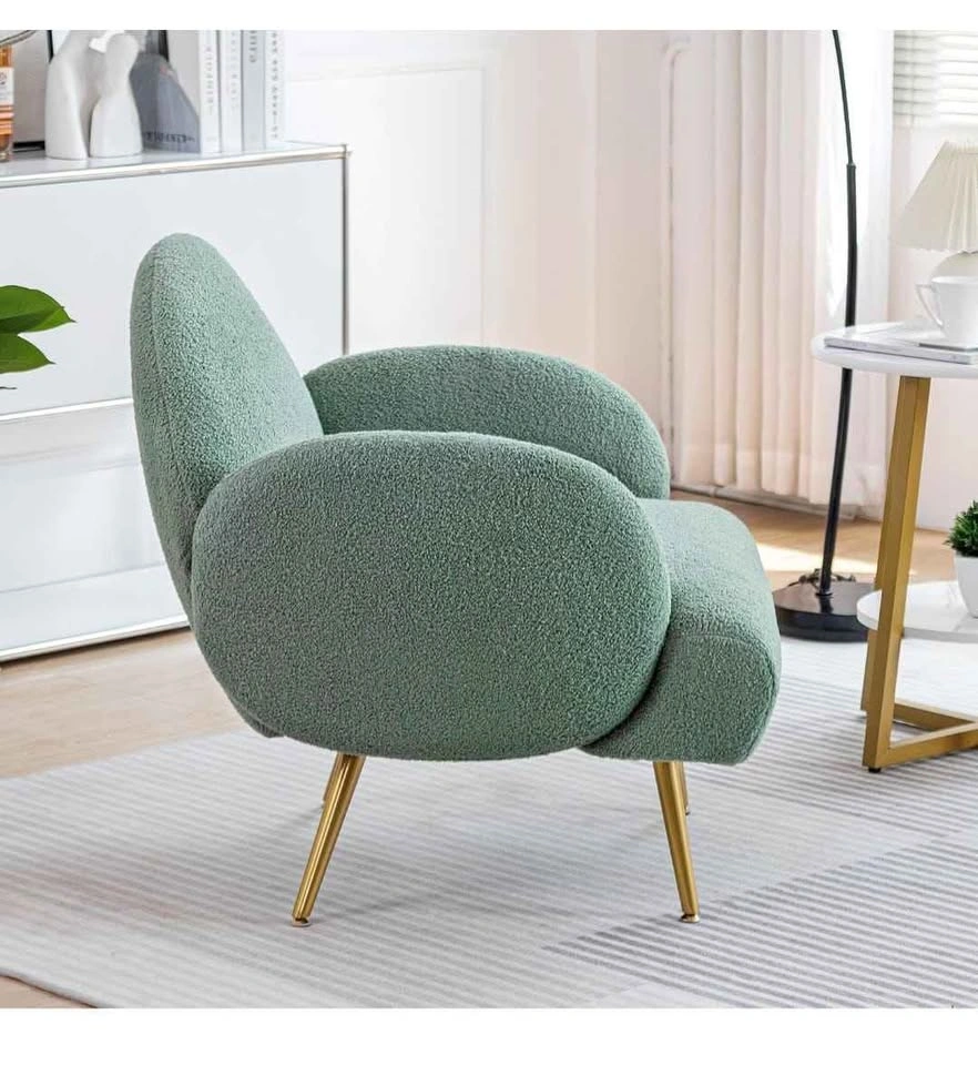 Green Accent Sherpa Chair with Golden Metal Legs - photo 2