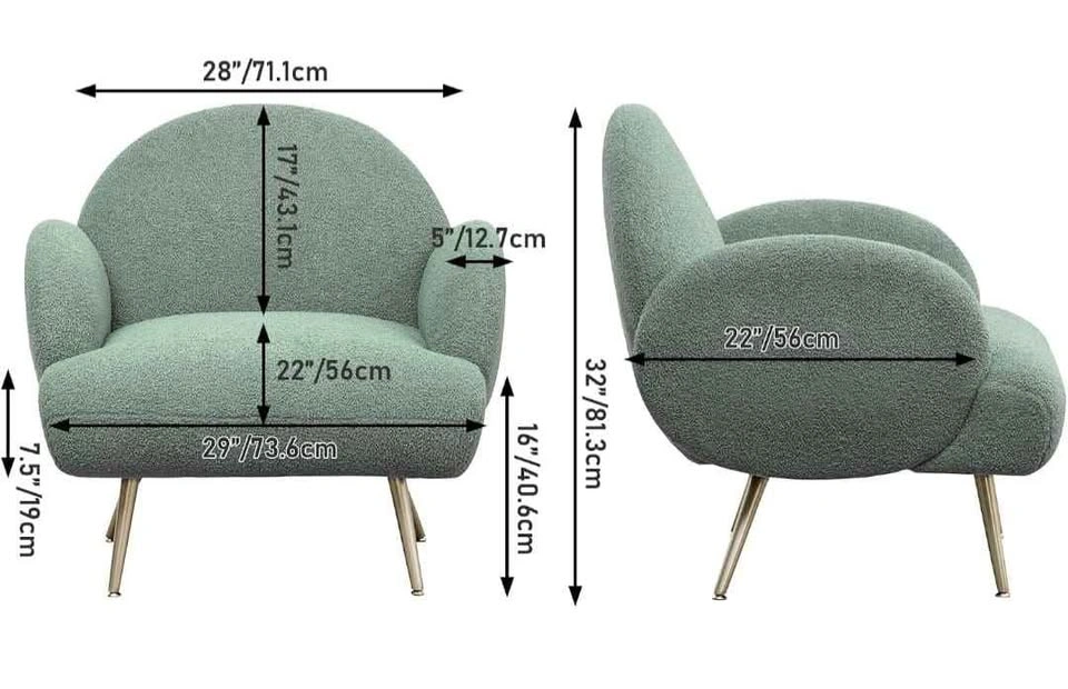 Green Accent Sherpa Chair with Golden Metal Legs - photo 3
