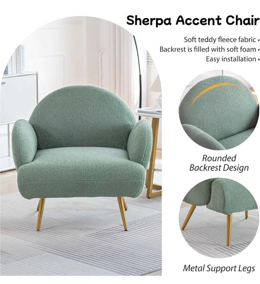 Green Accent Sherpa Chair with Golden Metal Legs - photo 4