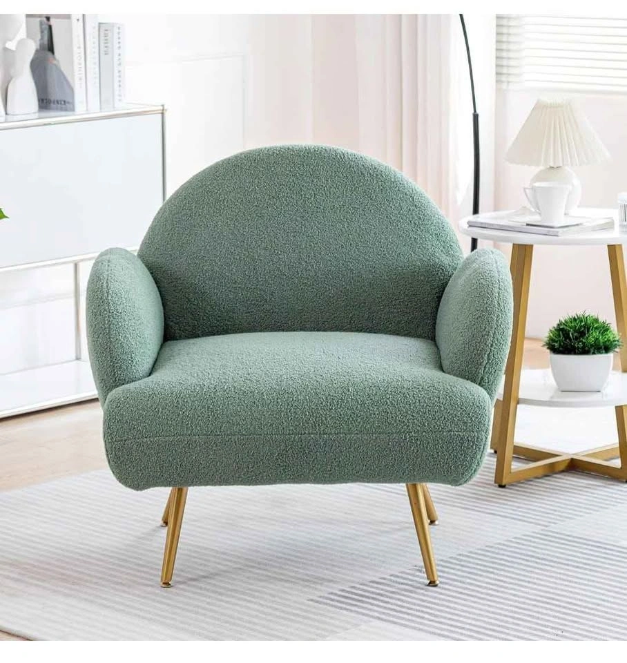 Green Accent Sherpa Chair with Golden Metal Legs - photo 5