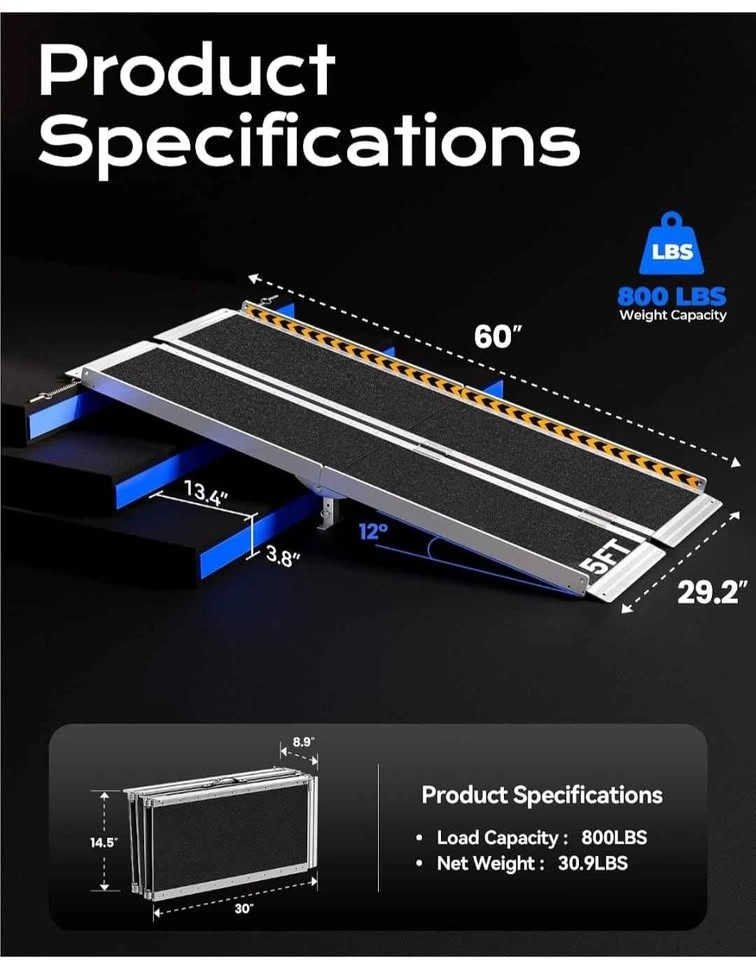 5ft Portable Aluminum Wheelchair Ramp (800 lbs Capacity) - photo 4
