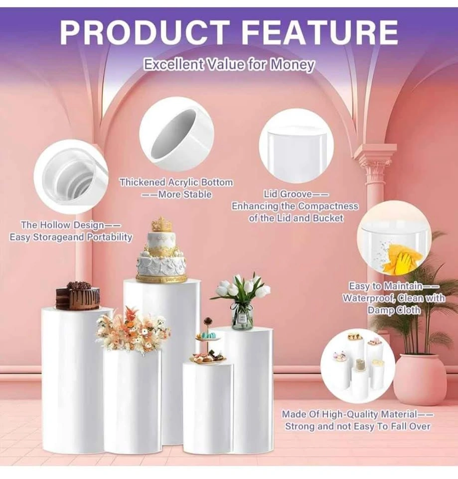 5Pcs White Acrylic Cylinder Pedestal Stands for Events - photo 4