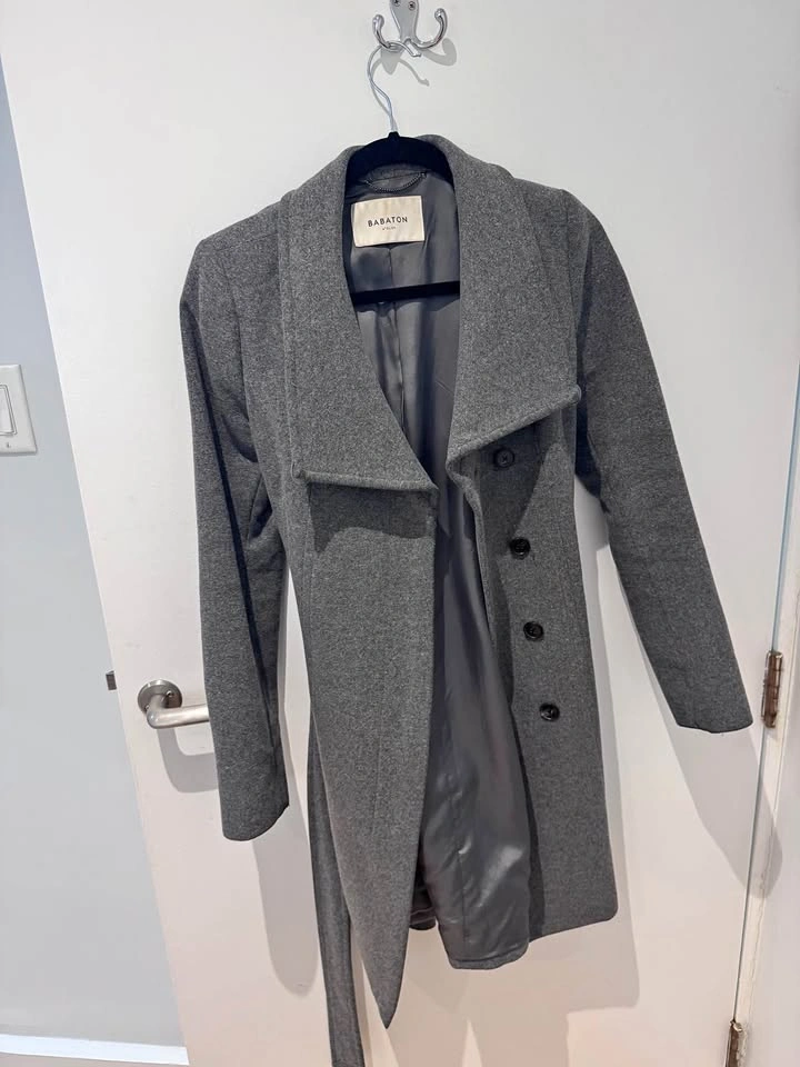 Babaton Grey Wool Blend Wrap Coat
