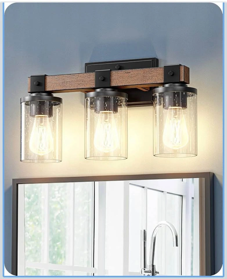 3-Light Bathroom Vanity Light - Farmhouse Wood Wall Sconce - photo 2