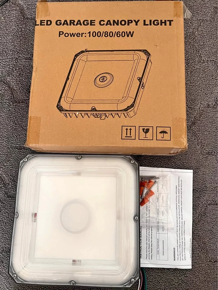 LED Canopy Light 100W, 10"x10" Square Garage Light