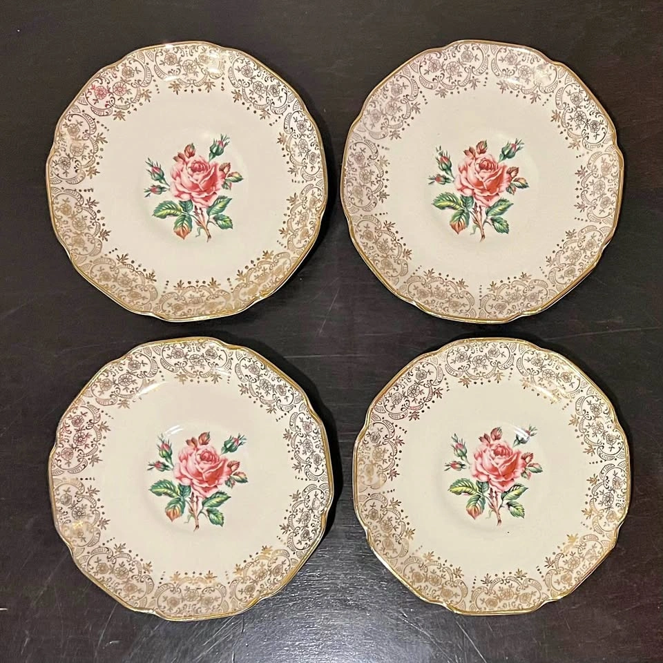 Vintage Dominion China set of 4 Briar Rose Saucers
