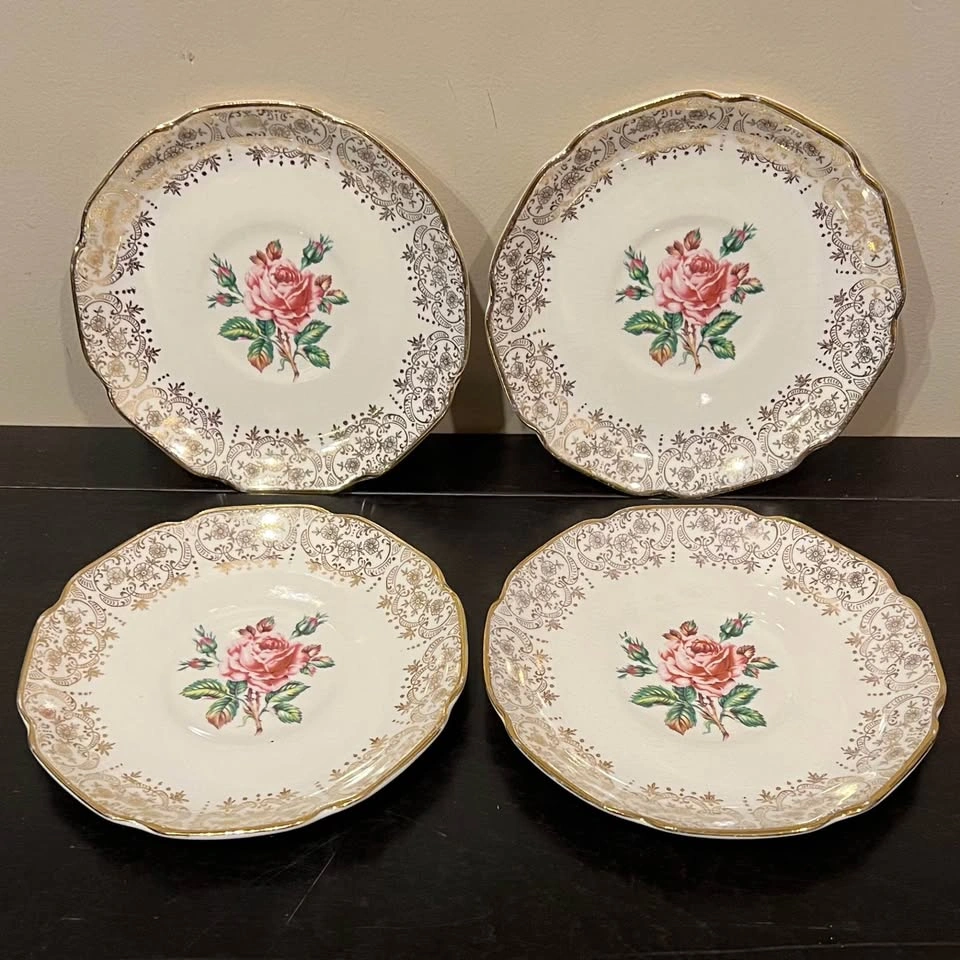 Vintage Dominion China set of 4 Briar Rose Saucers - photo 5