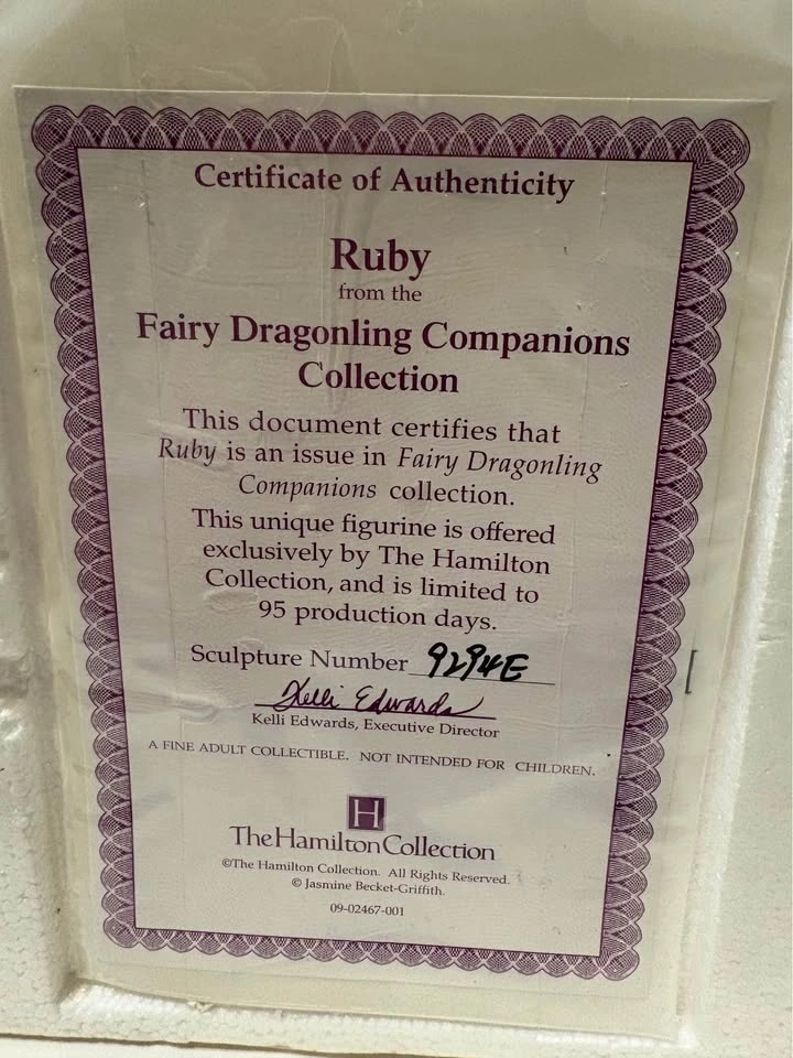Jasmine Becket-Griffith "Ruby" Fairy Dragonling Figurine COA - photo 5