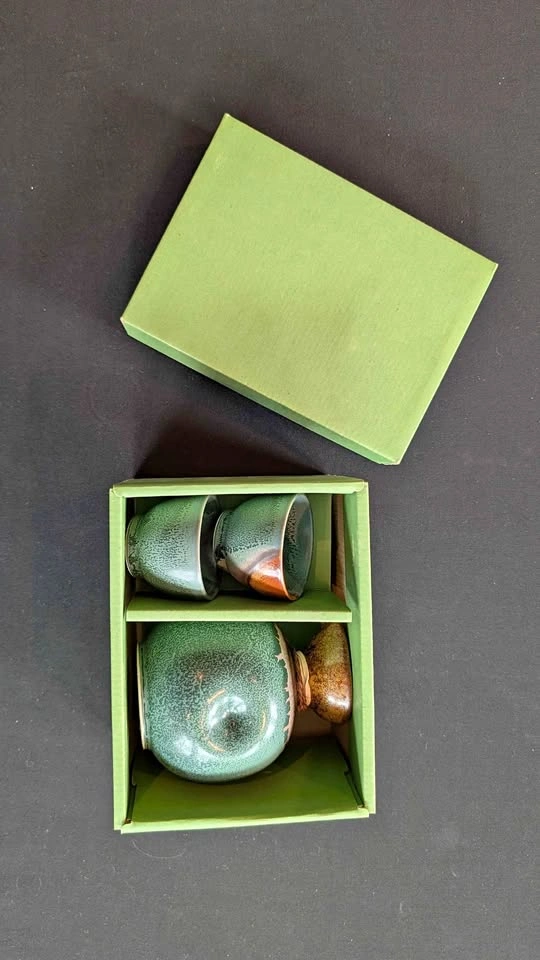 Ceramic Sake Set with Carafe and Two Cups - Made in Japan