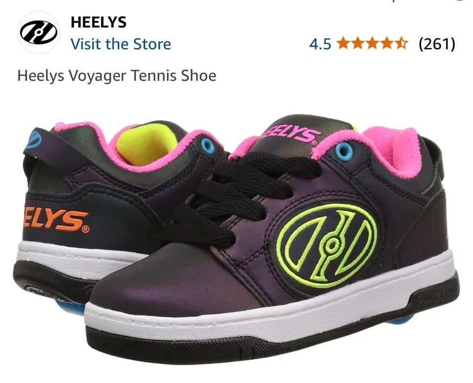 Heelys Voyager Tennis shoe black reflective/neon yellow/pink siz