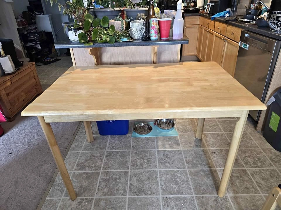 Wooden Dining Table w/ 3 Chairs (measurements in ad)