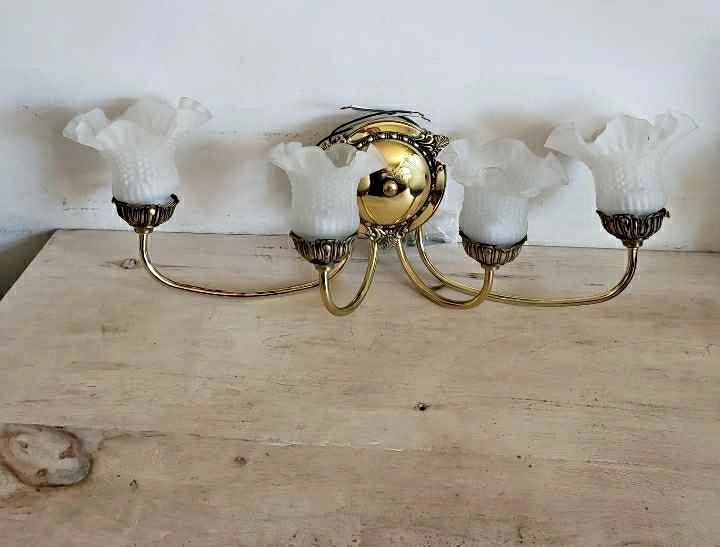 Brass Tulip Glass Vanity Light Fixture