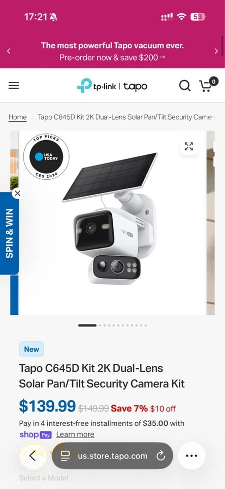 Tapo C645D 2K Dual-Lens Solar Pan/Tilt Security Camera Kit - photo 2