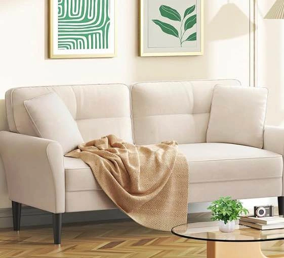 Cream Fabric Loveseat with Throw Pillows - photo 2