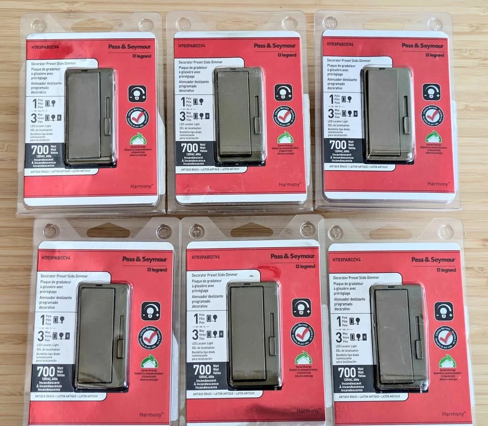 6 PCS Pass & Seymour Legrand Decorator Slide Dimmer - Antique