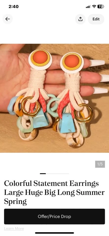 Large Long Chunky Statement Earrings Summer - photo 5