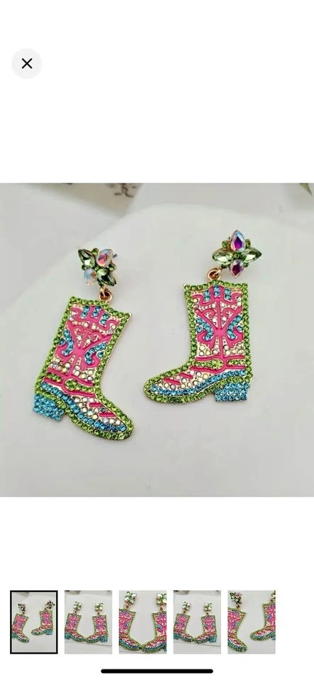 Rhinestone cowgirl boots earrings Stampede