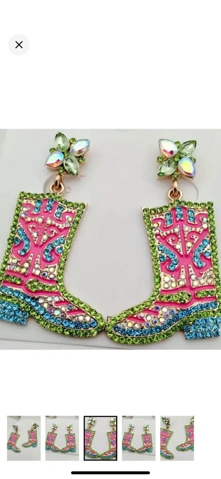 Rhinestone cowgirl boots earrings Stampede - photo 2