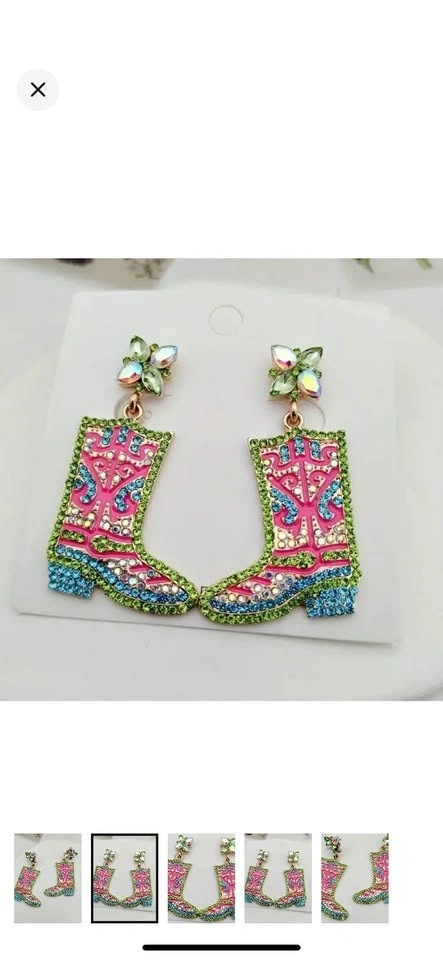 Rhinestone cowgirl boots earrings Stampede - photo 3