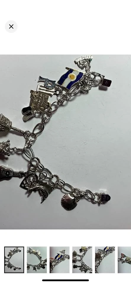 Vintage Sterling Silver Charm Bracelet, 12 Charms 925