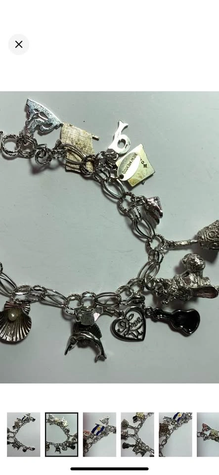 Vintage Sterling Silver Charm Bracelet, 12 Charms 925 - photo 2
