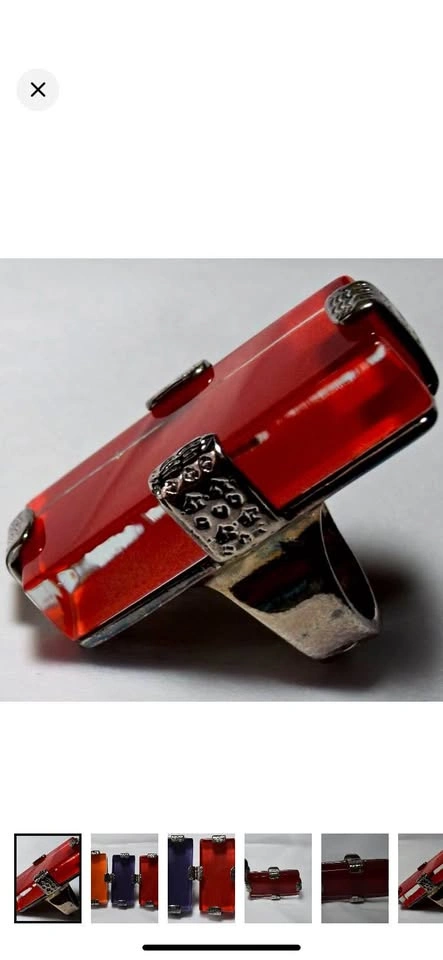 Huge Large Red METAL POINTUS Statement Ring Rare Size 7