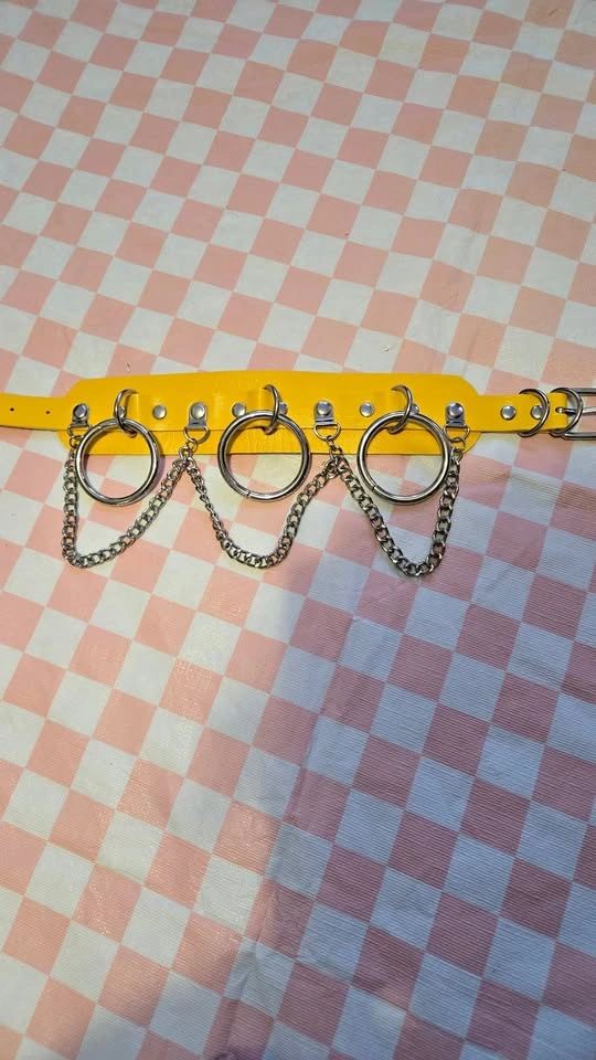 yellow leather choker, with chains and o-rings