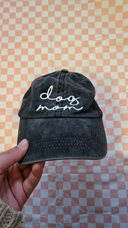 dog mom baseball hat vintage dark wash