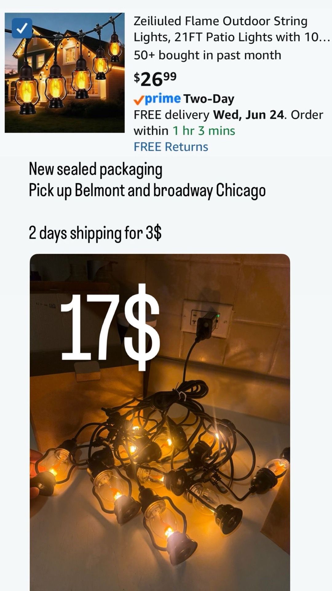 Flame Outdoor String Lights, 21FT Patio Lights