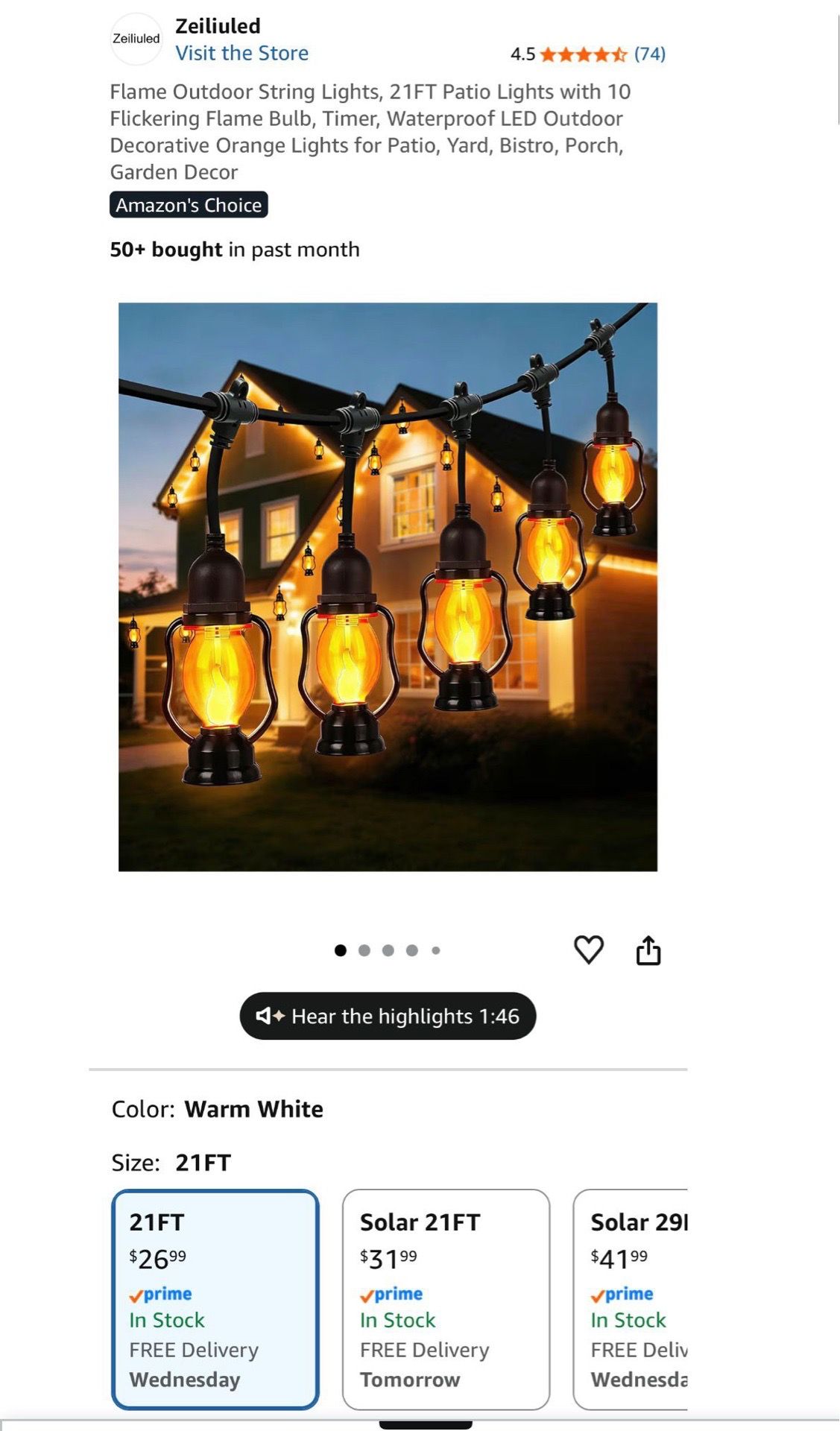Flame Outdoor String Lights, 21FT Patio Lights - photo 5