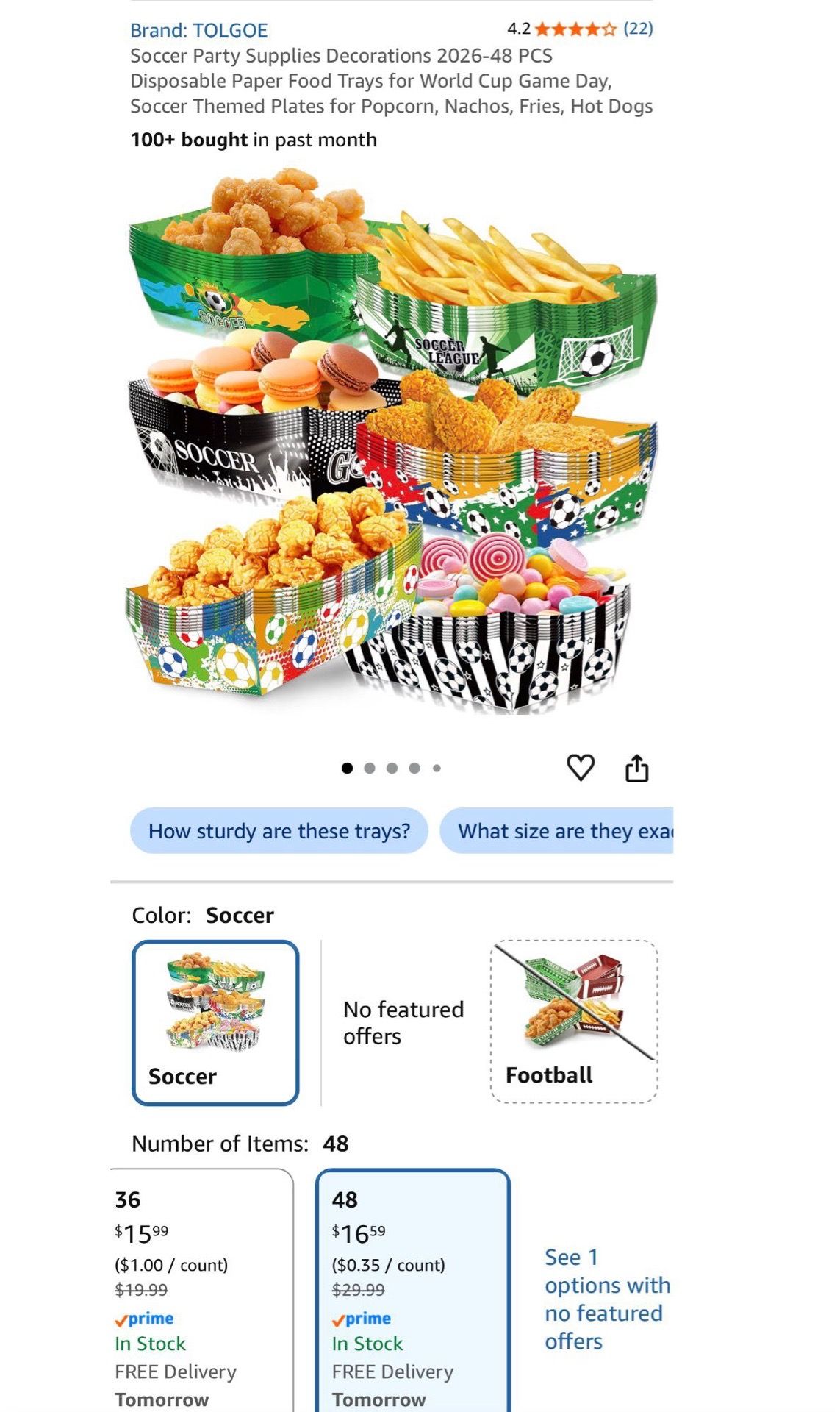 Soccer Party Supplies 48 PCS Disposable Paper Food Trays - photo 5
