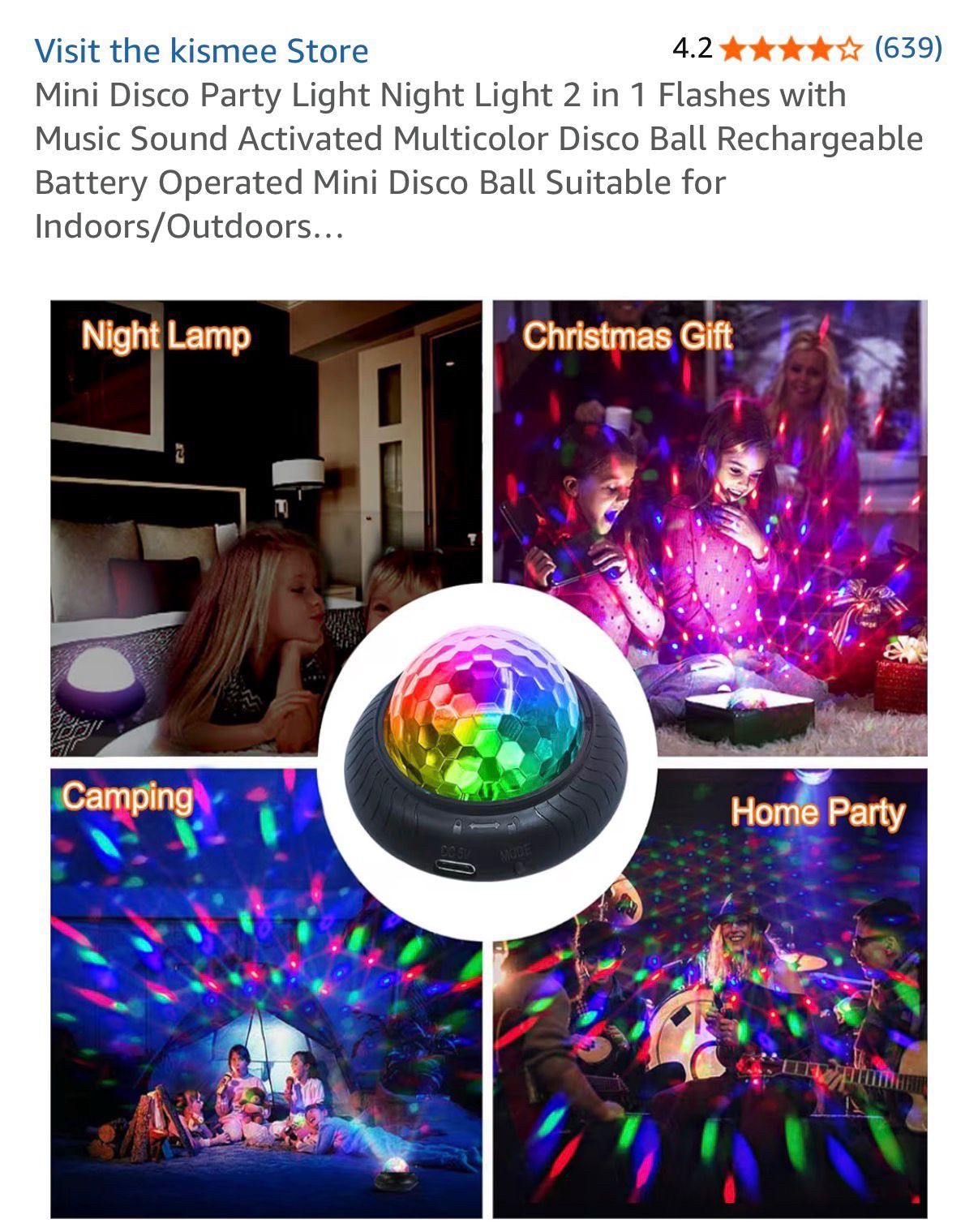 Rechargeable Mini RGB Sound Activated Disco Ball Party Lights - photo 5
