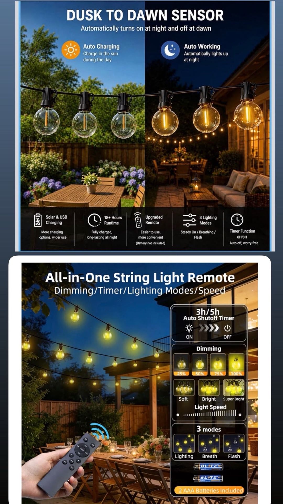 100FT Solar Outdoor G40 Shatterproof Patio Lights - photo 5